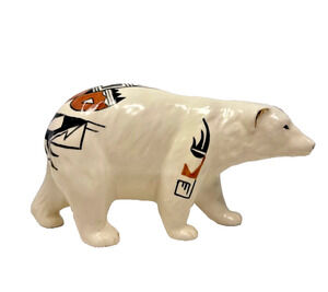 Southwest Native American Style Hand Painted Glazed Ceramic Bear Figurine Read